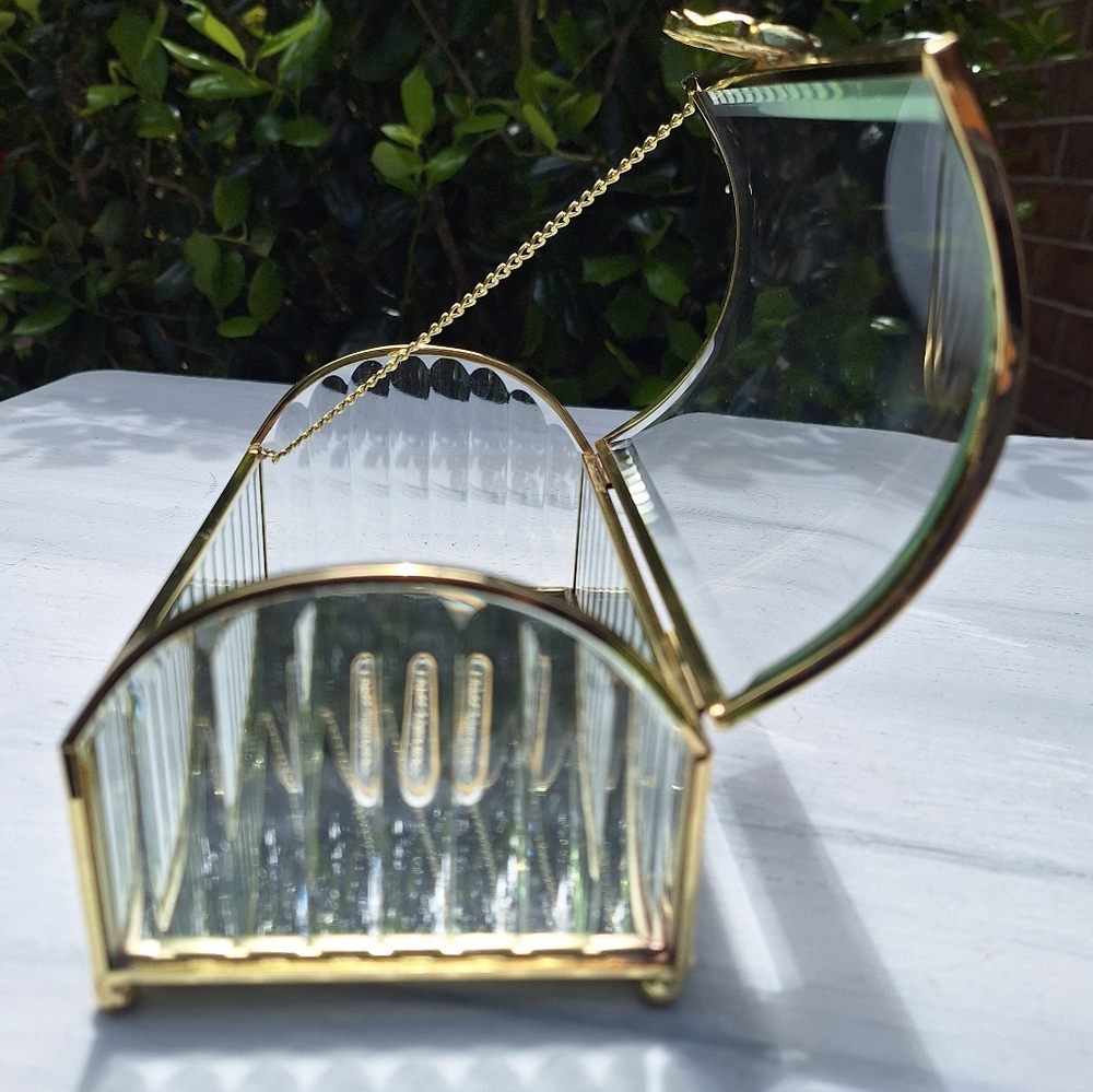 Glass Display Box Gold Metal Jewelry Box Holder Casket Stained Glass Case - Picture 6 of 17